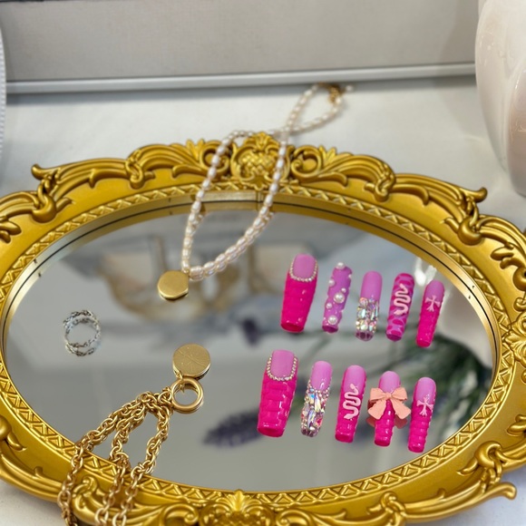 Long Square Pink Handmade Press On Nails - Picture 6 of 10